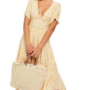 FREE PEOPLE In Bloom Floral Print Midi Dress NWT